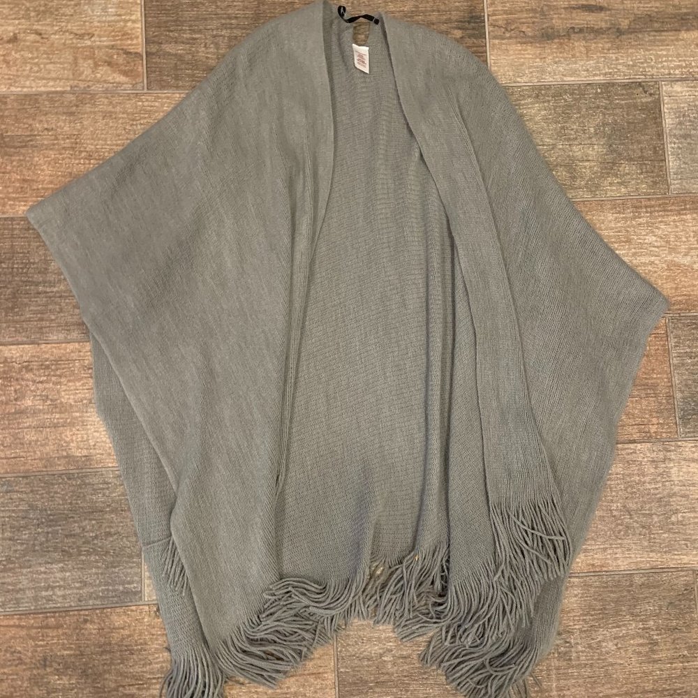 Light Gray Fringe Trim Shawl, One Size